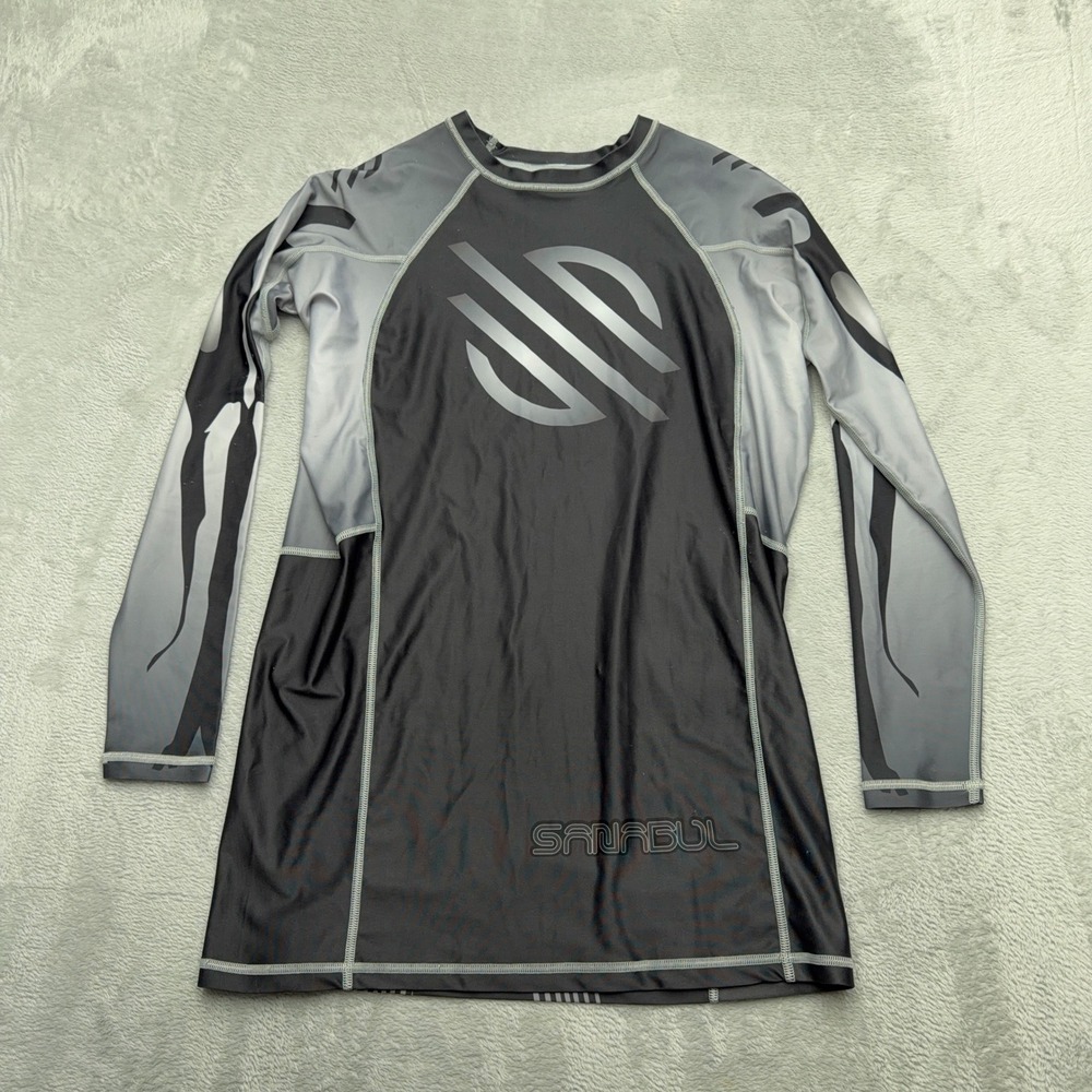 Sanabul Rash Guard Mens XL Grey Black Long Sleeve Compression MMA BJJ Training